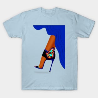 Colorful high heel shoe with blue skirt - Transparent  background T-Shirt